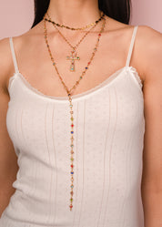 Michelle Colorful Hearts Love Golden XL Long Lariat Necklace