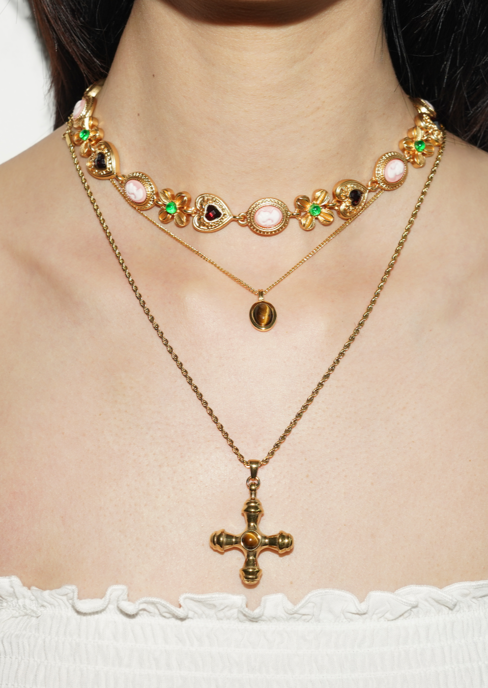 Kiara Tiger's Eye Golden Cross Necklace