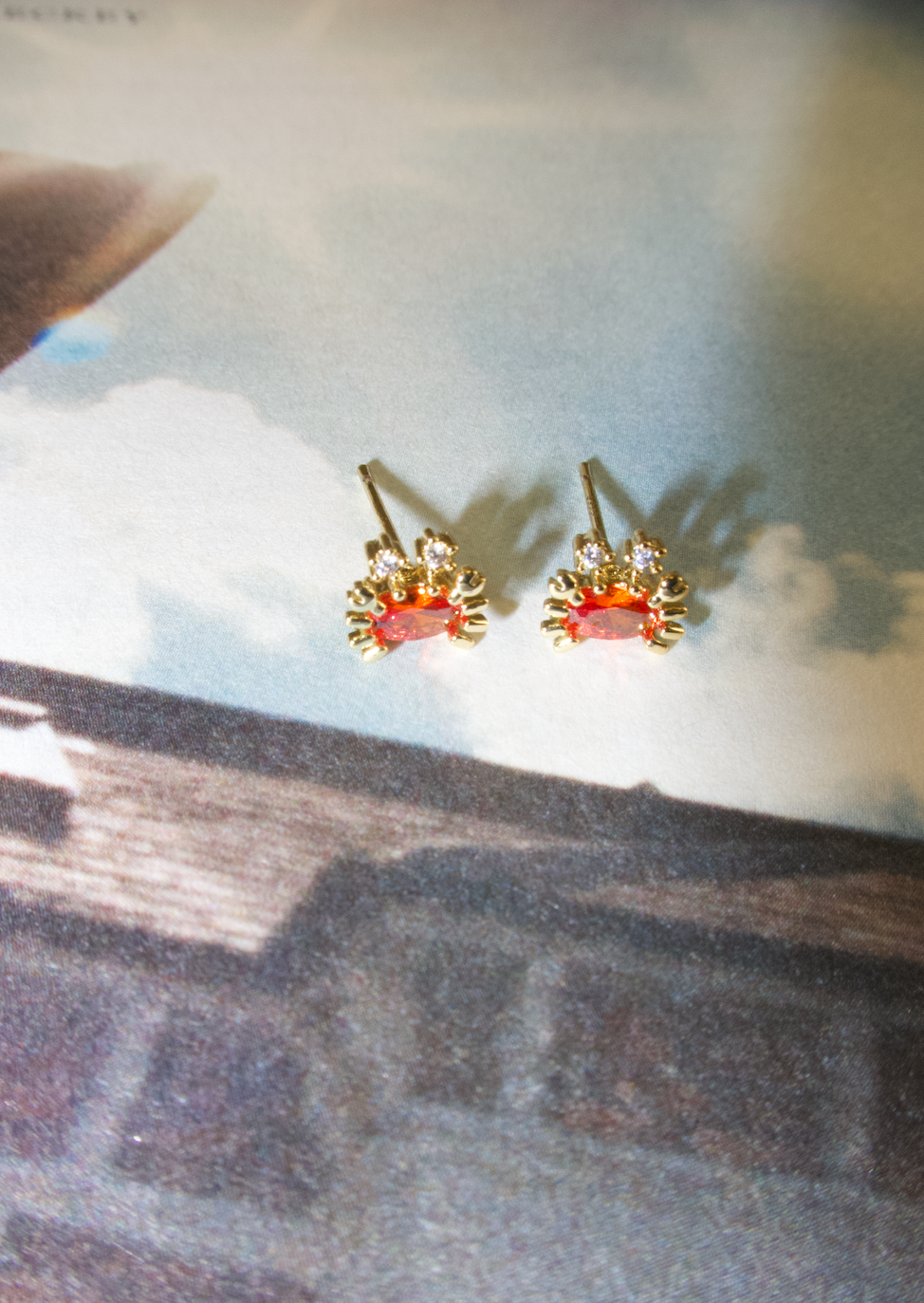 Glittering Petit Orange Crab Stud Earrings