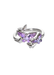 Crystal Purple Butterfly Adjustable Silver Ring