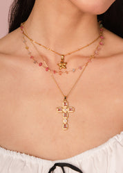 Scarlett Pink Golden Cross Necklace