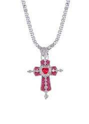 Trya Red Heart Cross Glitterling Necklace - Royal