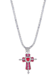 Trya Red Heart Cross Glitterling Necklace - Royal