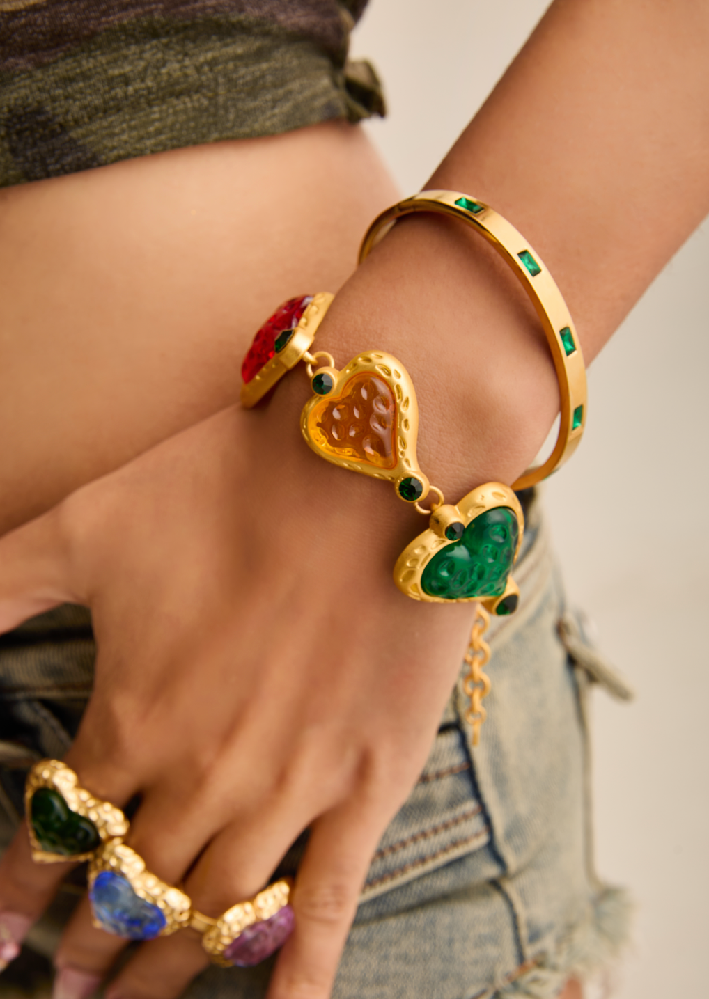 Delilah Green Stones Golden Bracelet