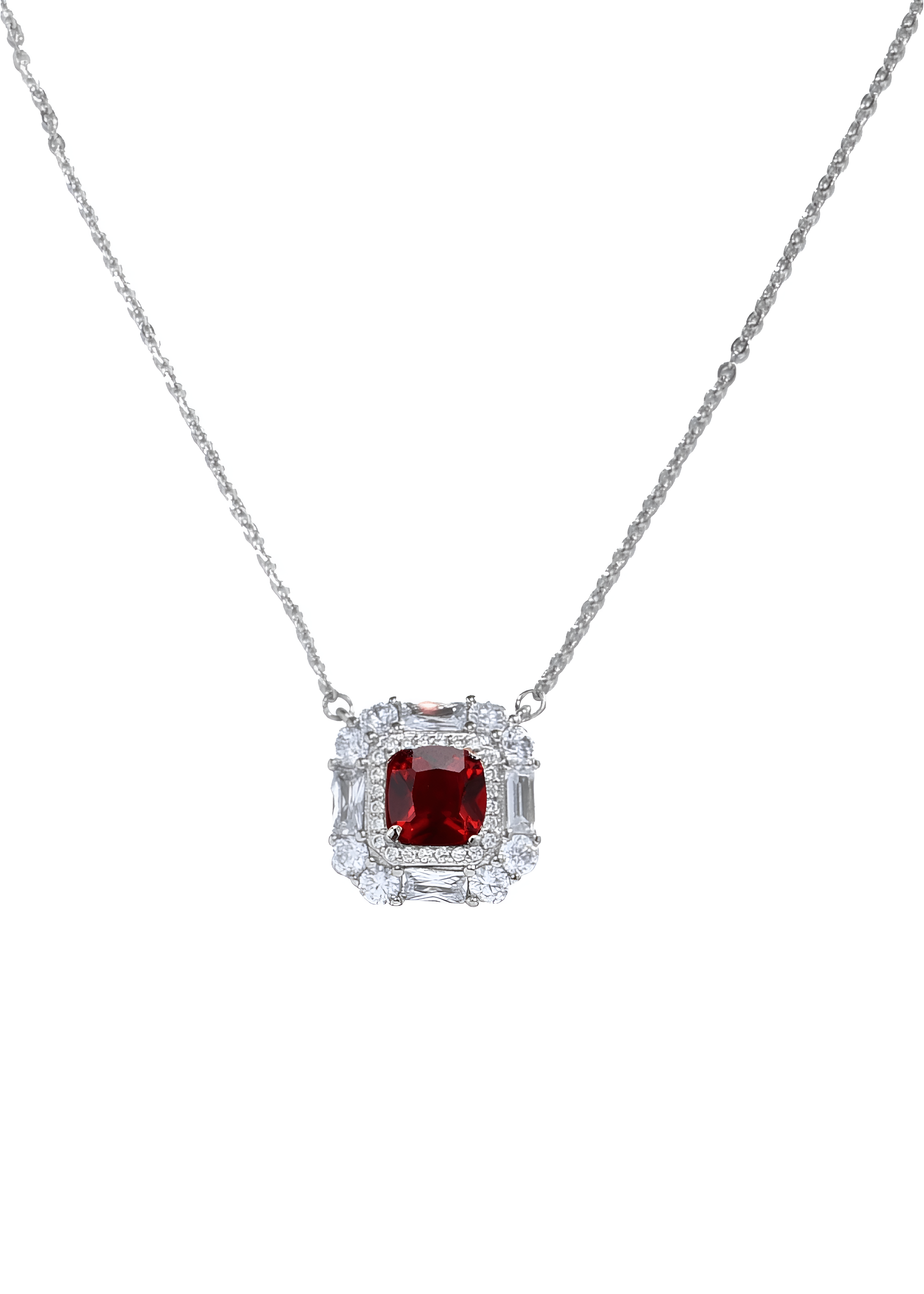 Amy Red Square Glittering Necklace