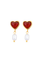 Emily Carnelian Pearl Summer Golden Earrings