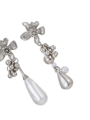 Pearl And Spring Flower Asymetric Silver Earrings