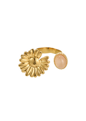 Anillo dorado con ópalo rosa y flor de margarita de Todd