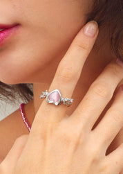 Cyberlove Pink Heart Silver Ring