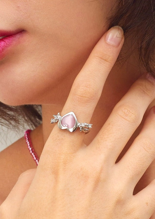 Anillo Cyberlove Corazón Rosa Plata