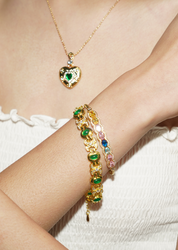 Glittering Serena Green Gem Stones Golden Bracelet