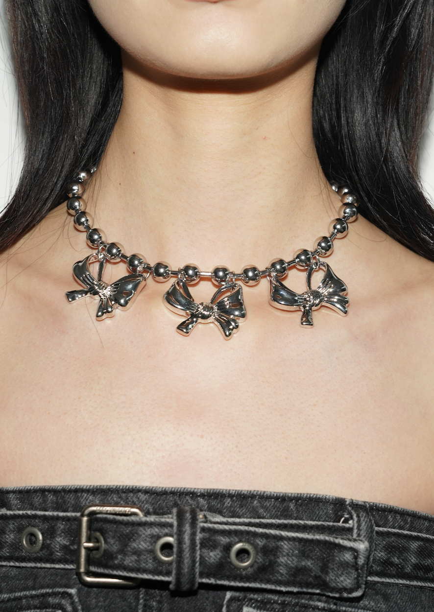 Cleo Giant Bows Silver Choker Necklace