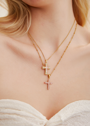 Fabrice Pink Cross Necklace