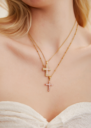 Grace Pink Golden Cross Necklace