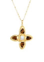 Lou Tiger's Eye Shell Cross Gold Necklace