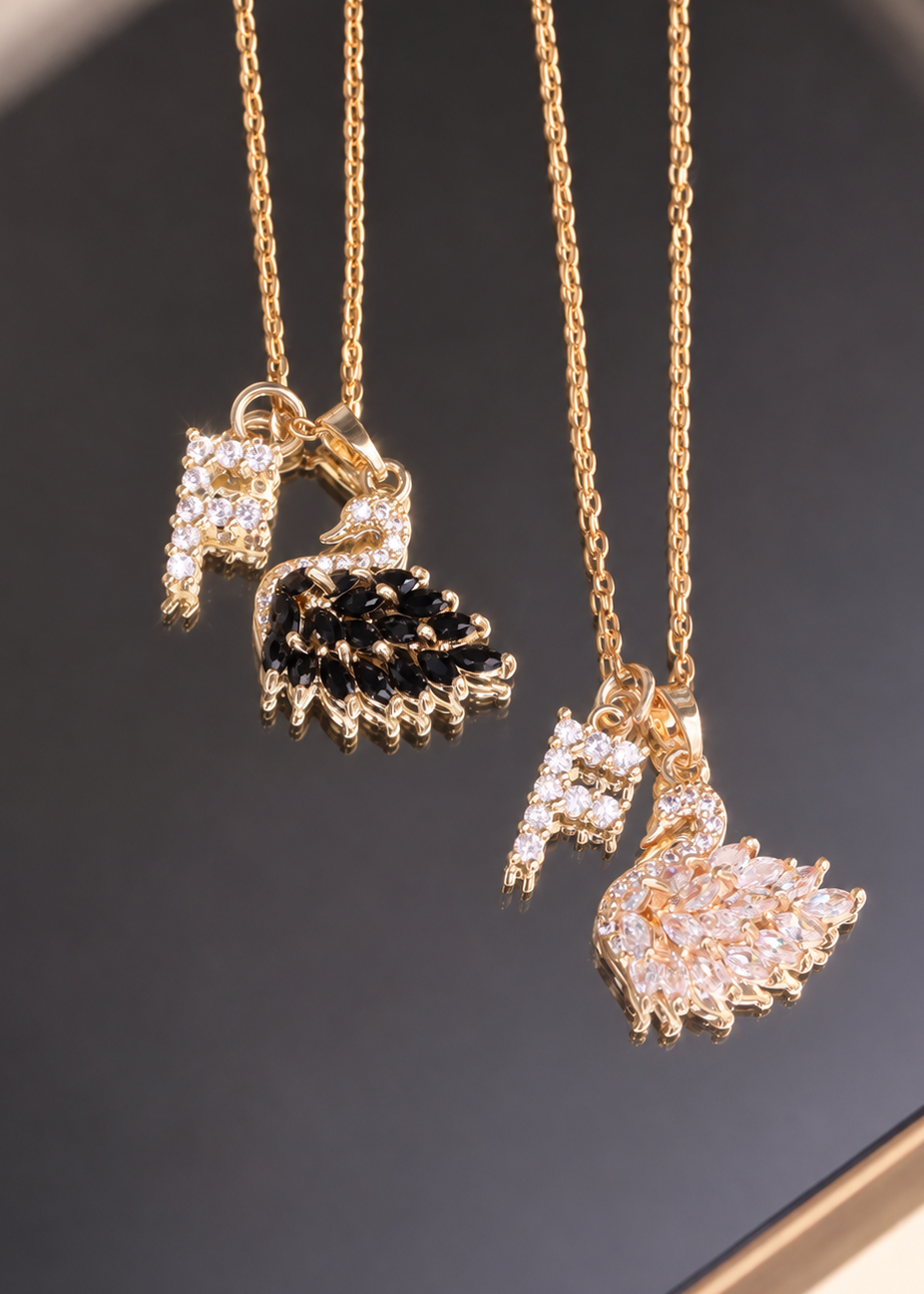 Black Swan Wings Alphabets Golden Necklace