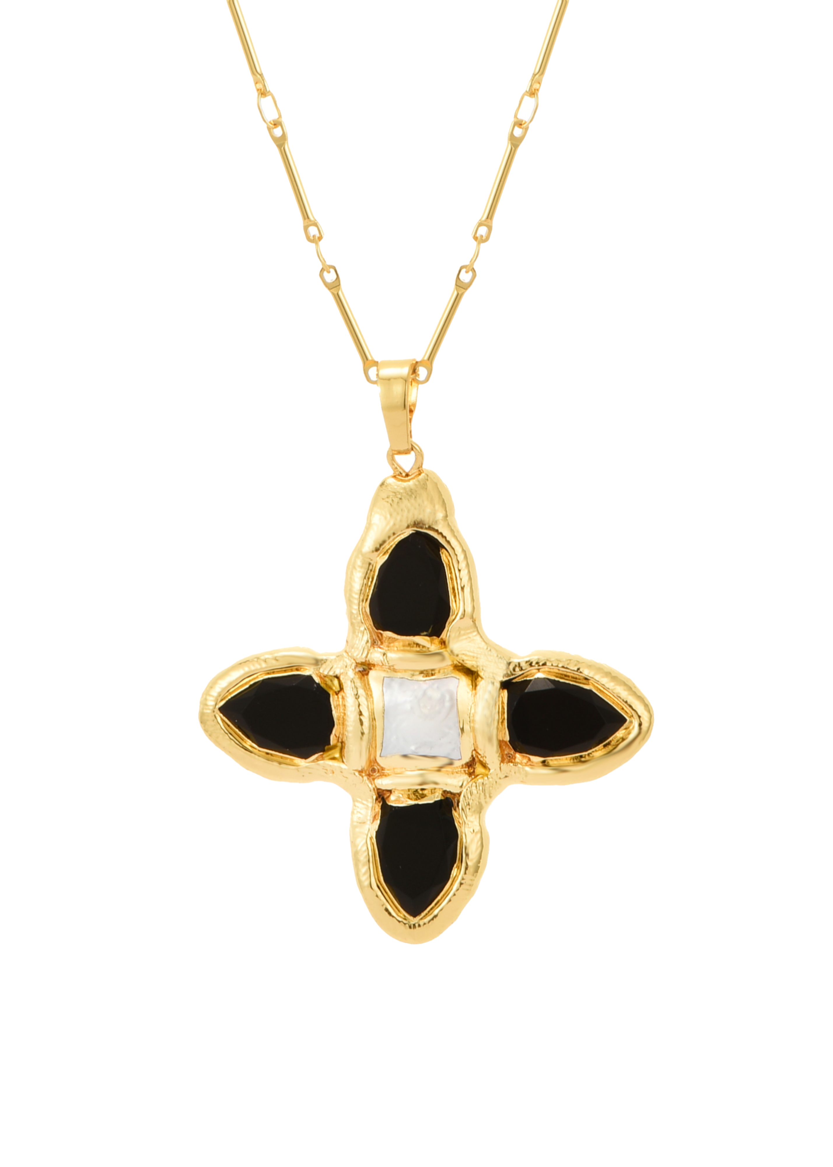 Lou Turquoise Shell Cross Summer Golden Necklace – Vintage Jewelry Lou Turquoise Shell Cross Summer Golden Necklace – Vintage Jewelry
