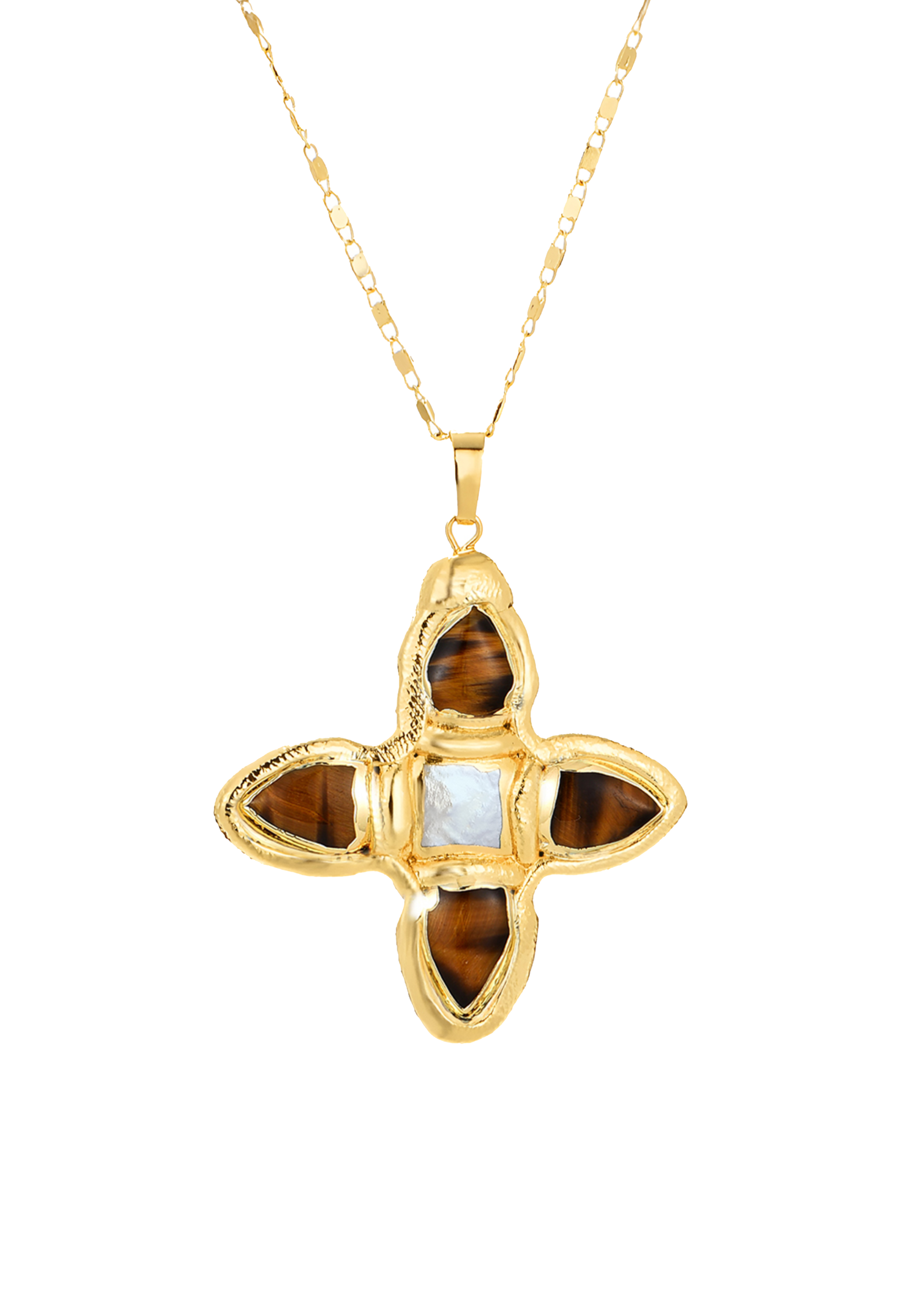 Lou Turquoise Shell Cross Golden Necklace
