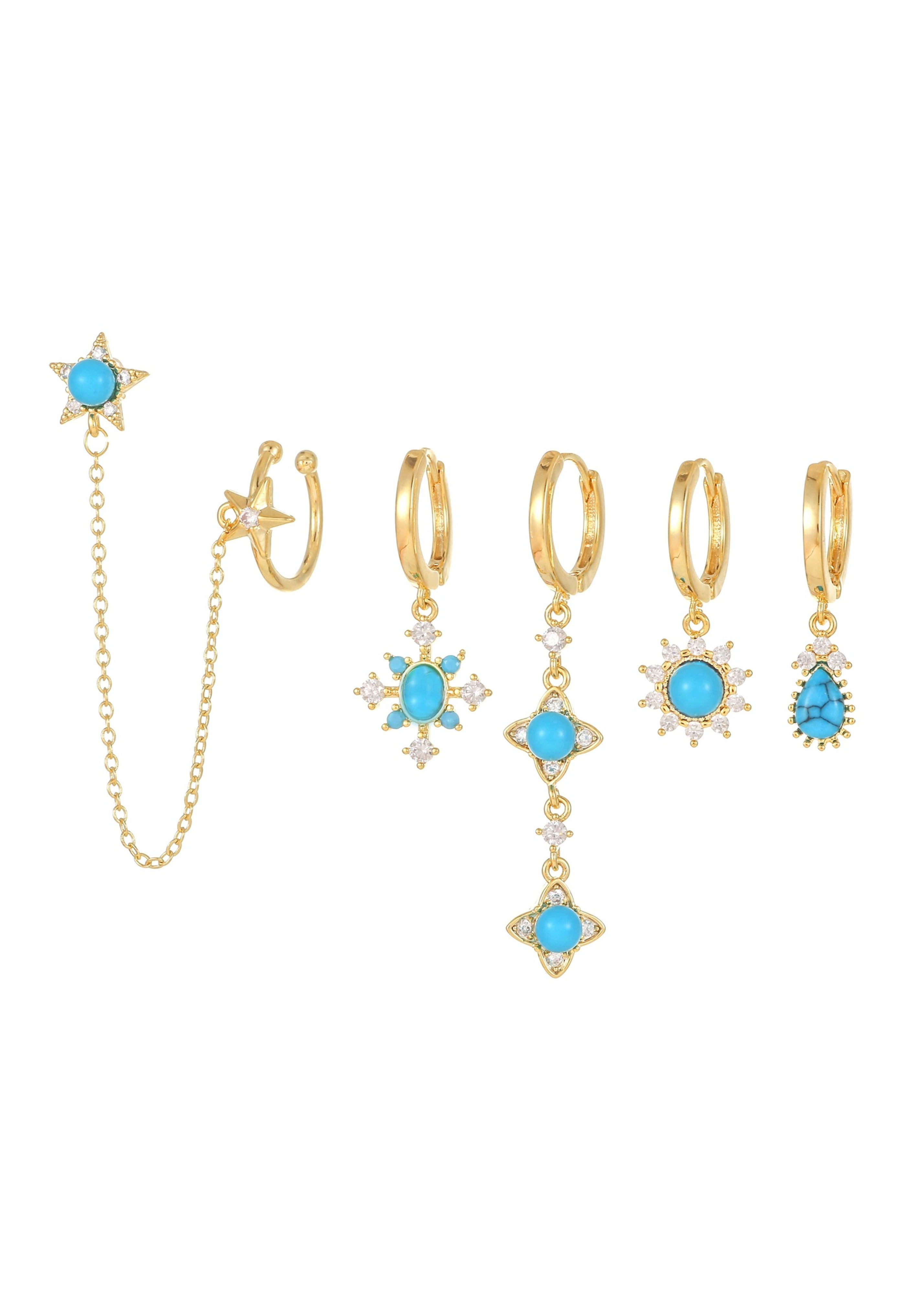 Petit Gaia Blue Turquoise Sun Golden Earrings Set
