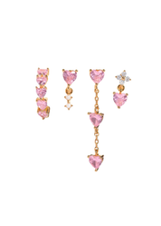Petit Luna Pink Heart Golden Earrings Set