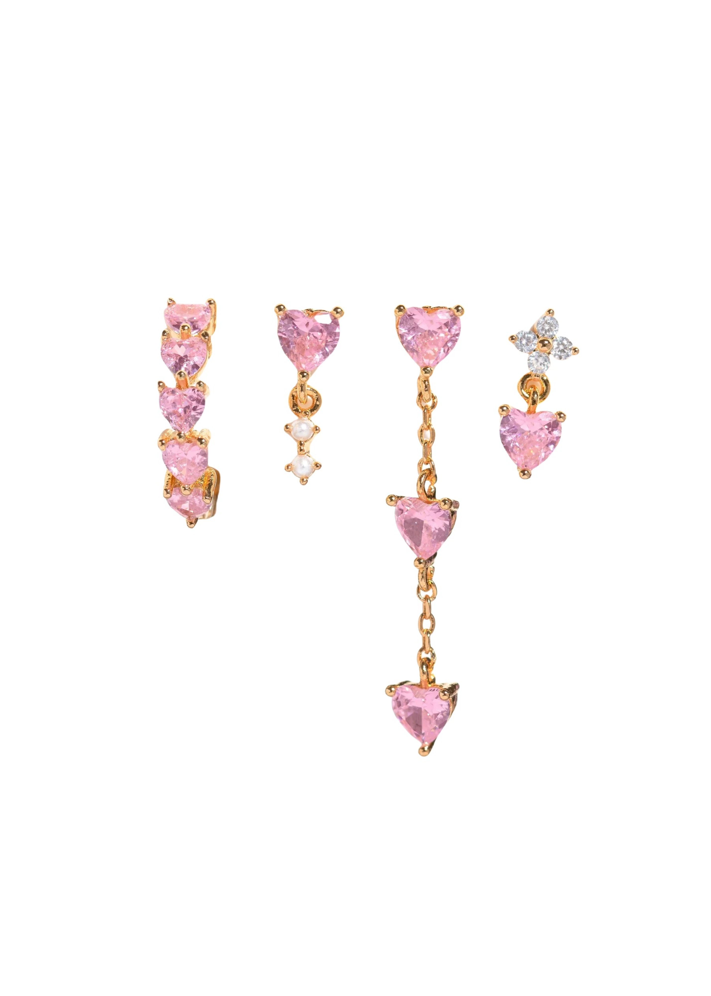Petit Luna Pink Heart Golden Earrings Set