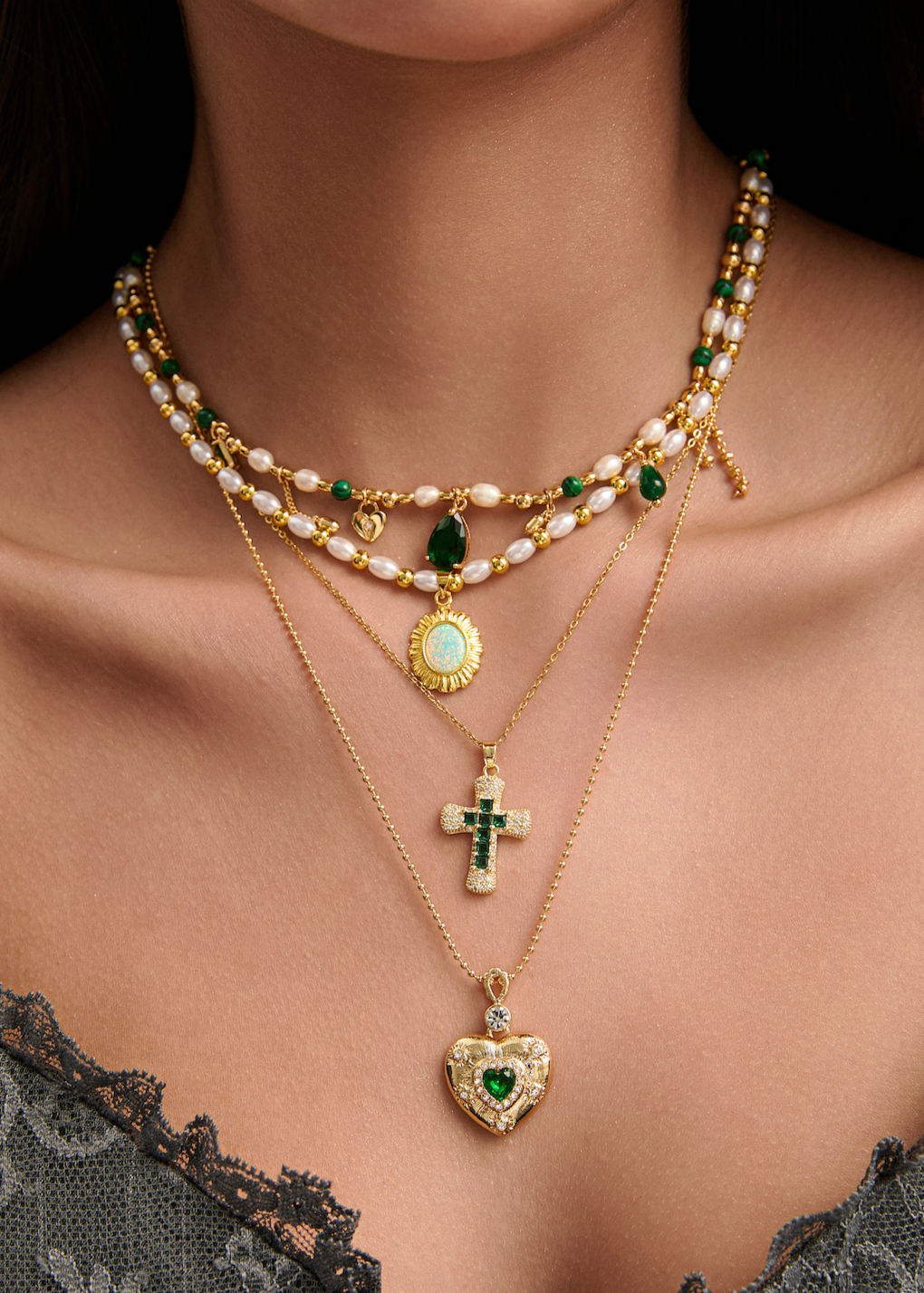 Maelle Green Romantic Golden Necklace