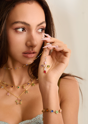 Geraldine Colorful Crystal Cross Lariat Necklace