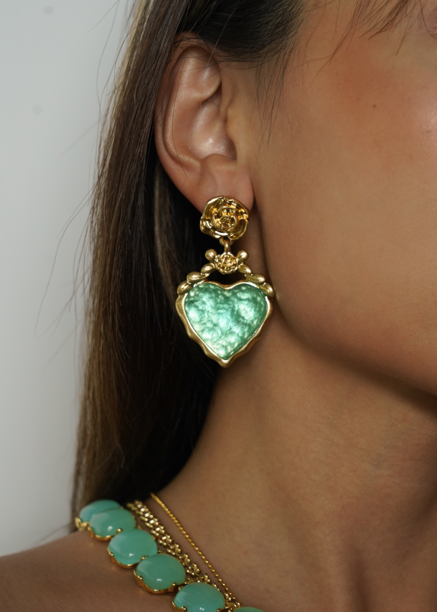 Midsummer Love In Mint Vintage Golden Eearrings