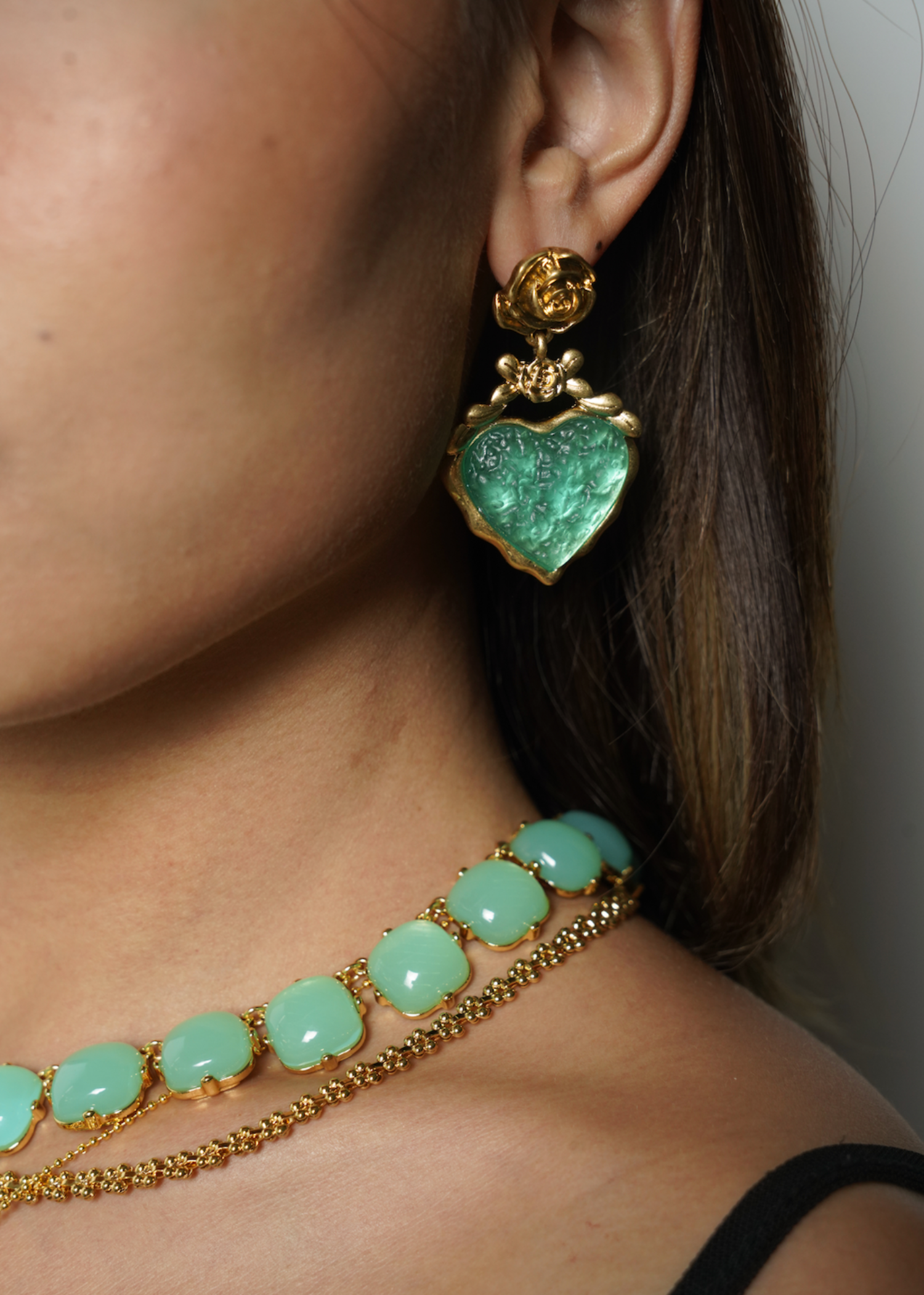 Midsummer Love In Mint Vintage Golden Eearrings