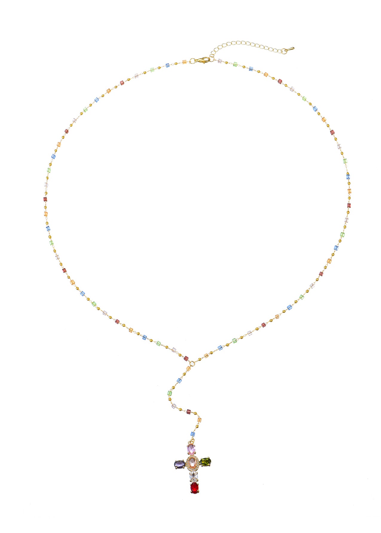 Geraldine Colorful Crystal Cross Lariat Necklace