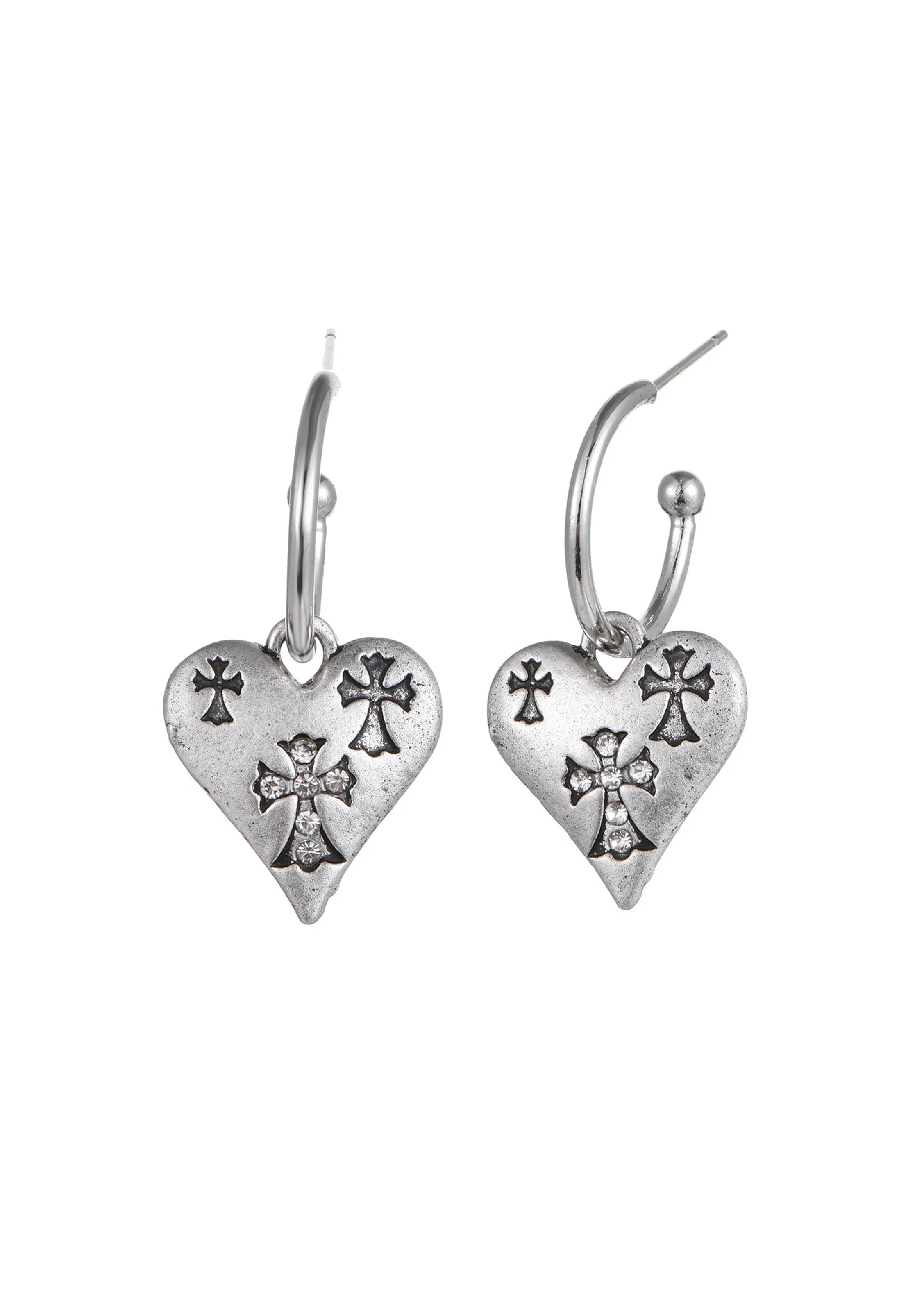 Yuuna Cross Heart Silver Earrings – Vintage Jewelry for