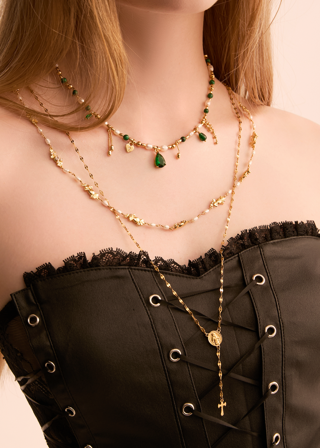 Laurent Pearl Golden Long Chain Necklace