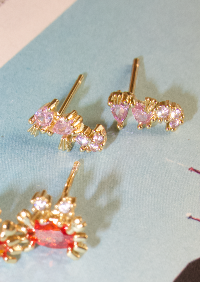 Glittering Petit Pink Sea Horse Stud Earrings