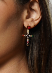 Amour Reine Colorful Love Cross Earrings