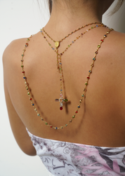 Geraldine Colorful Crystal Cross Lariat Necklace