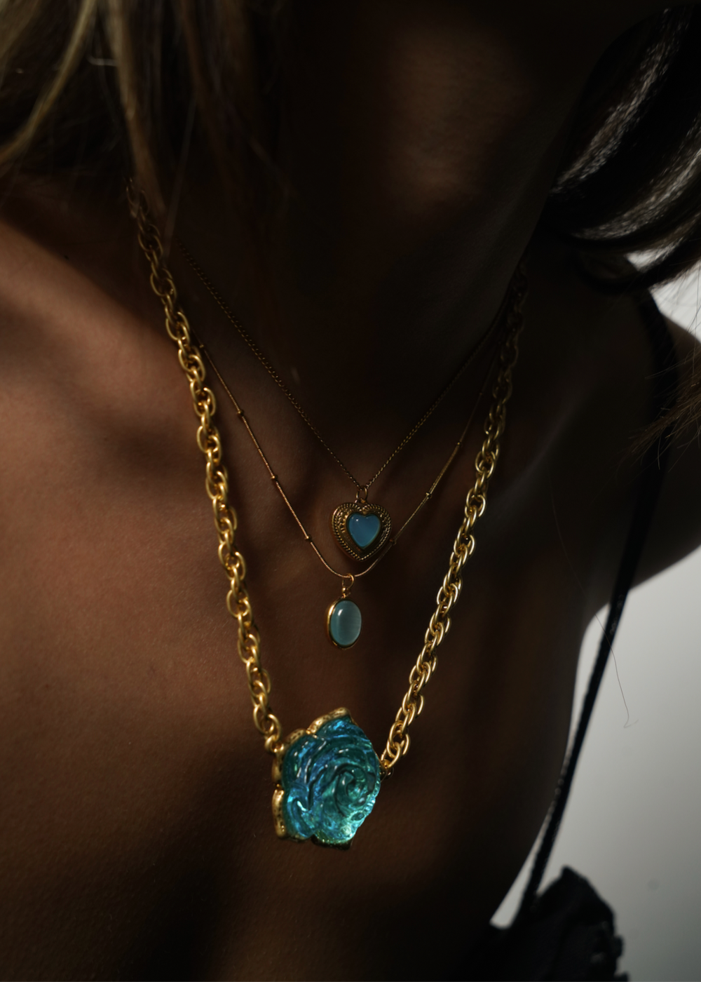 Augustus Blue Heart Golden Necklace