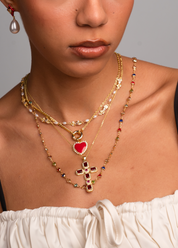 Michelle Colorful Hearts Love Golden XL Long Lariat Necklace