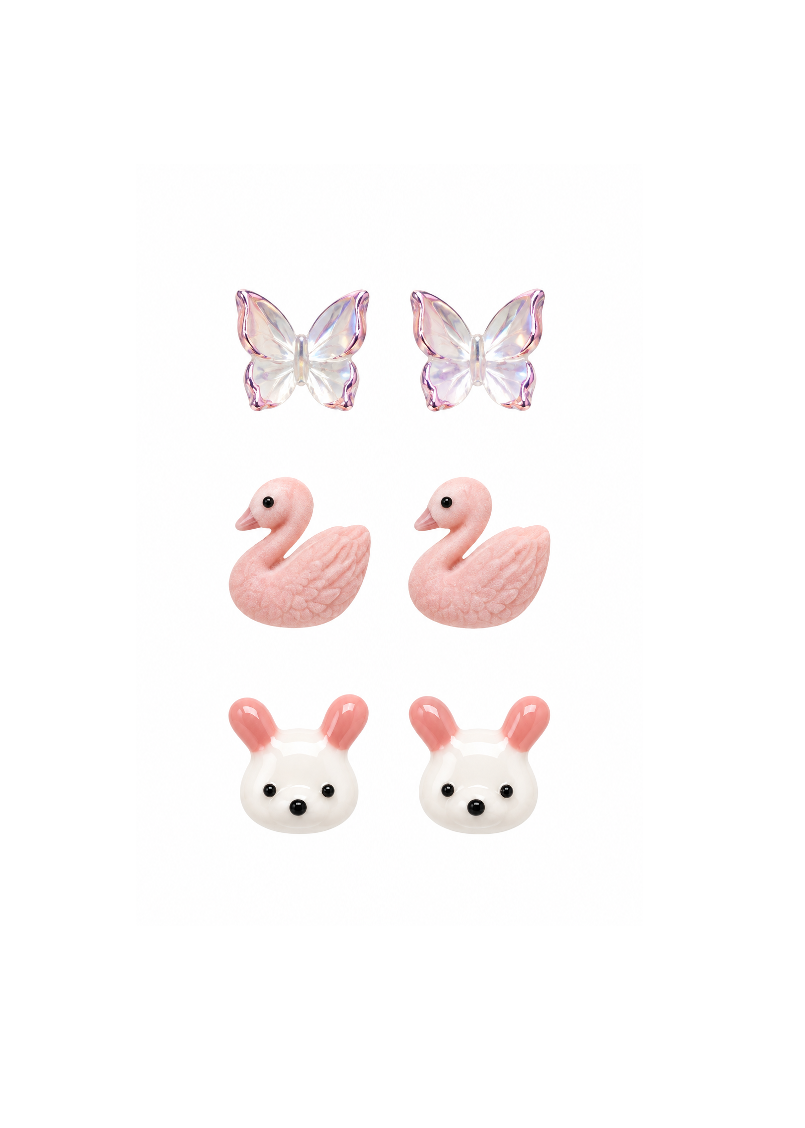 Pink Swan Ceramic Earrings Set