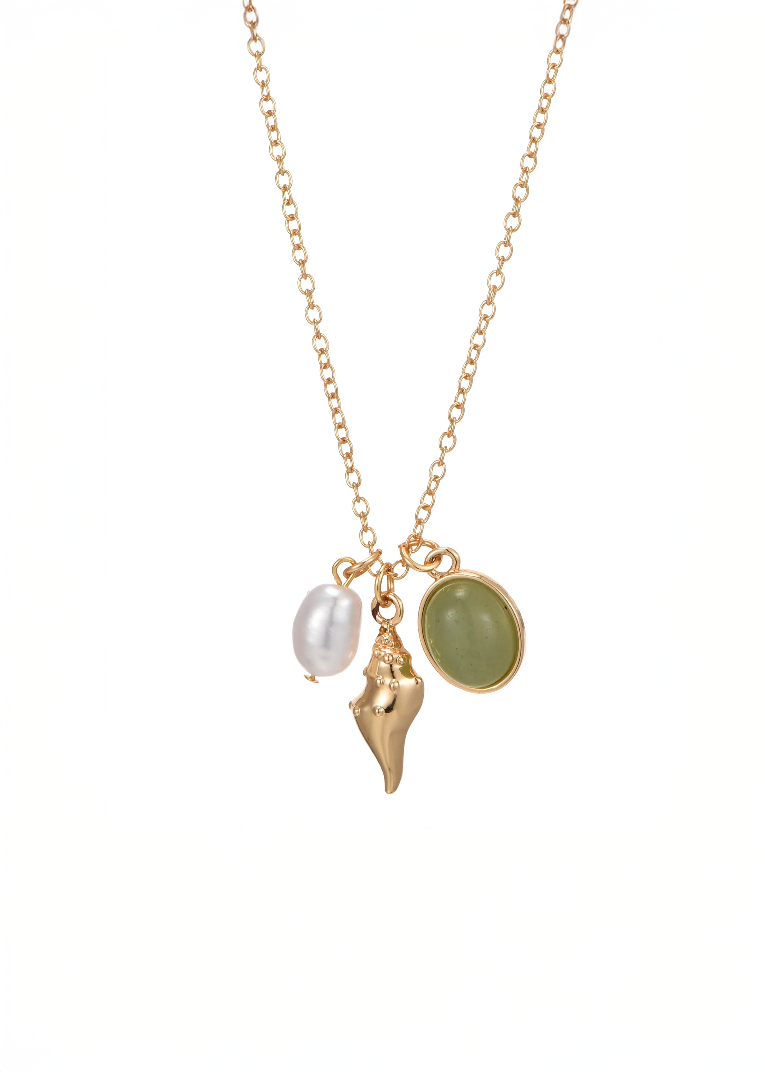Collar de piedra de jade de concha en espiral dorada de Sid