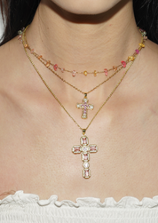 Scarlett Pink Golden Cross Necklace