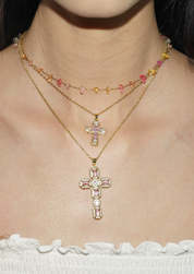 Fabrice Pink Cross Necklace