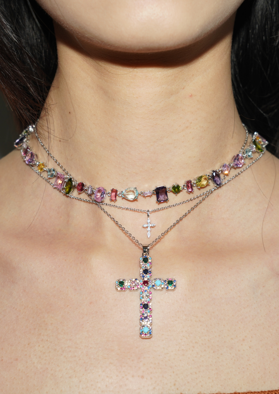 Kylie Colorful Crystals Silver Necklace