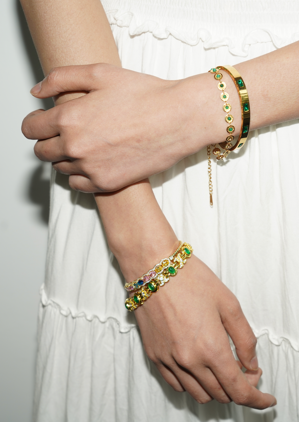 Delilah Green Stones Golden Bracelet