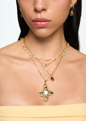 Lou Tiger's Eye Shell Cross Gold Necklace