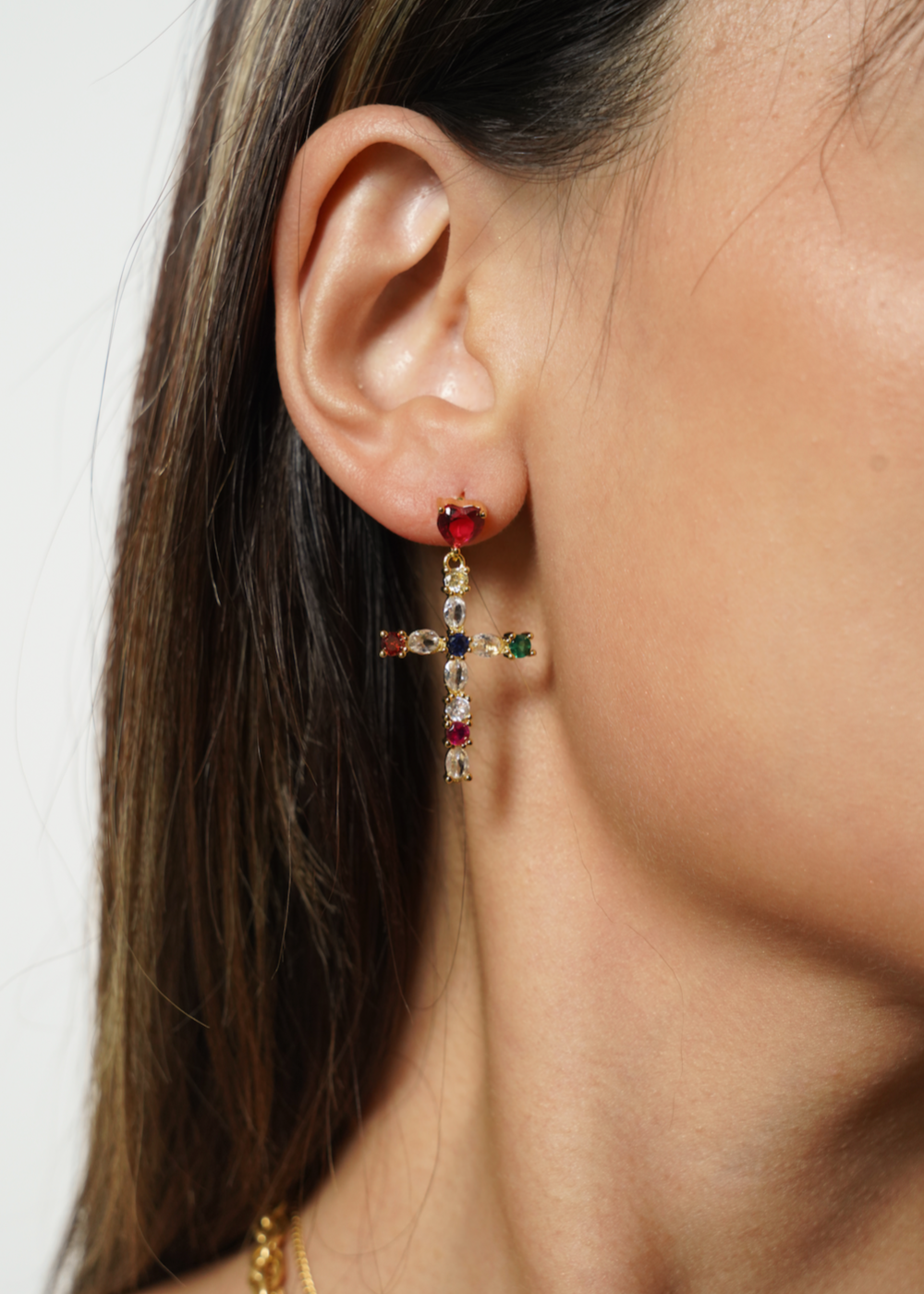 Amour Reine Colorful Love Cross Earrings