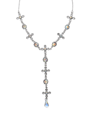 Meer Glittering Cross Silver Lariat Necklace