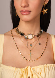 Charline Blue Turquoise Fine Cross Golden Necklace