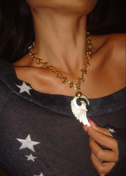 Lover's White Angel Wing Golden Necklace