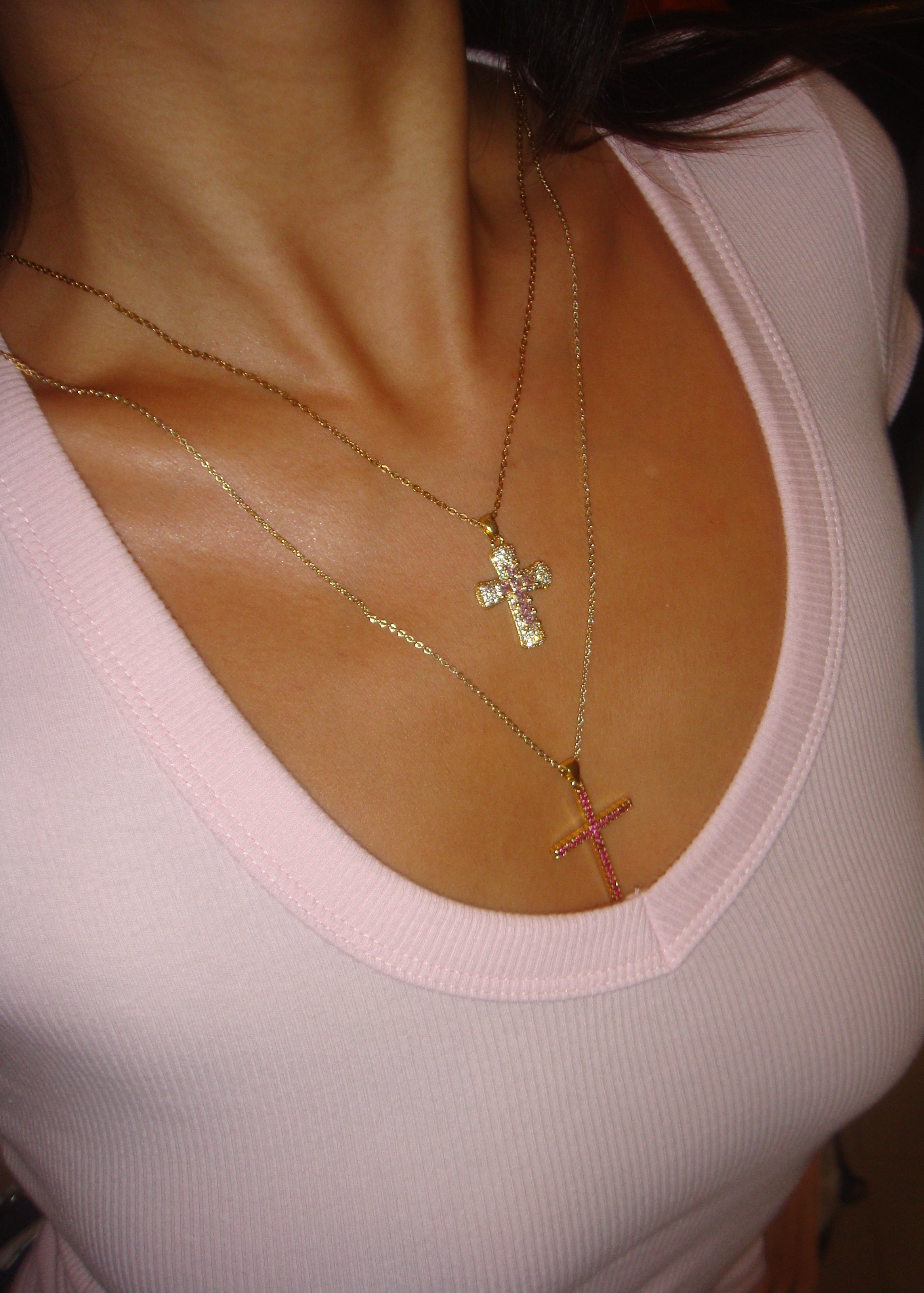 Fabrice Pink Cross Necklace – Vintage Jewelry for Women | FOUFOU