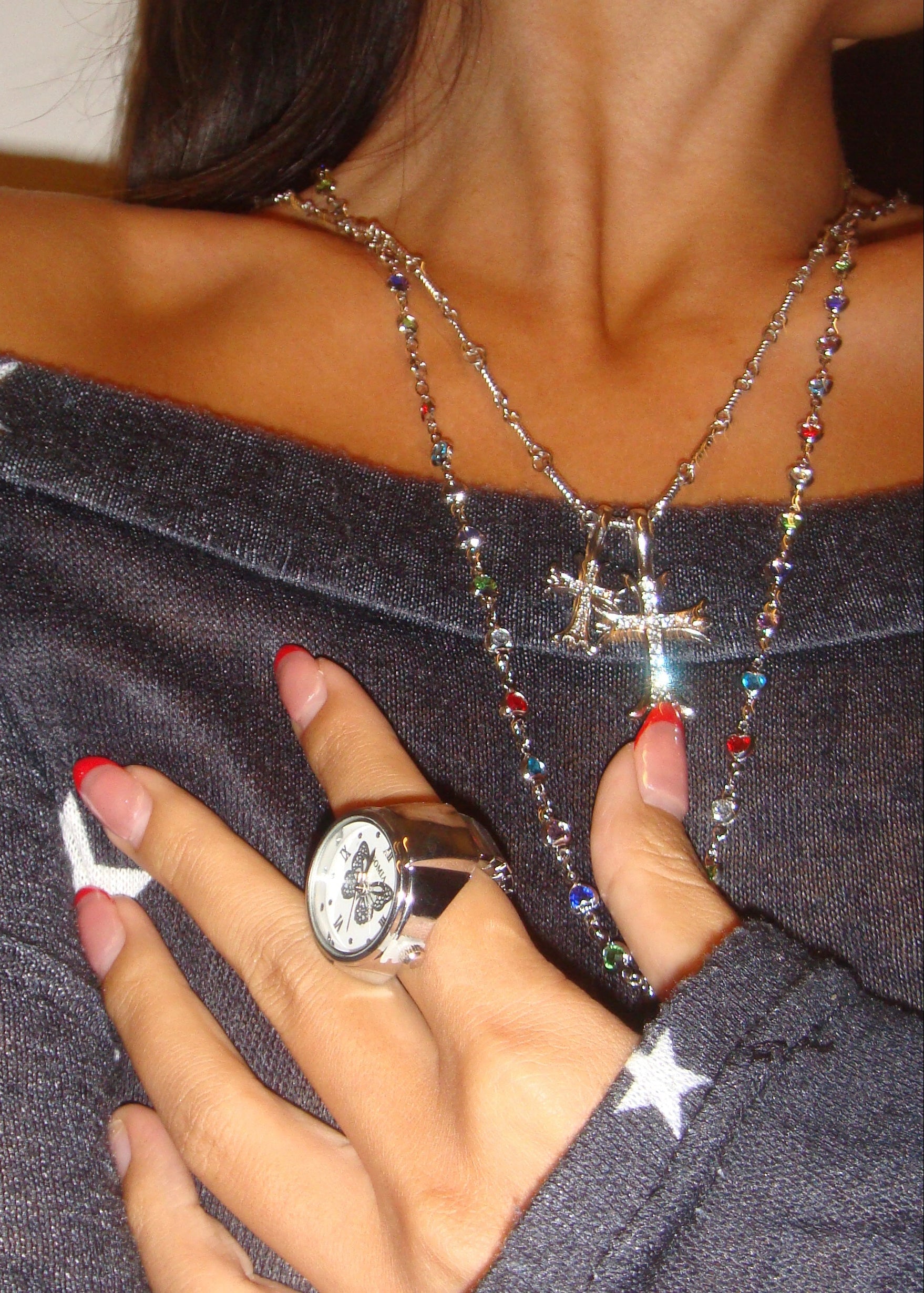 Midnight O'Clock Butterfly Adjustable Silver Watch Ring